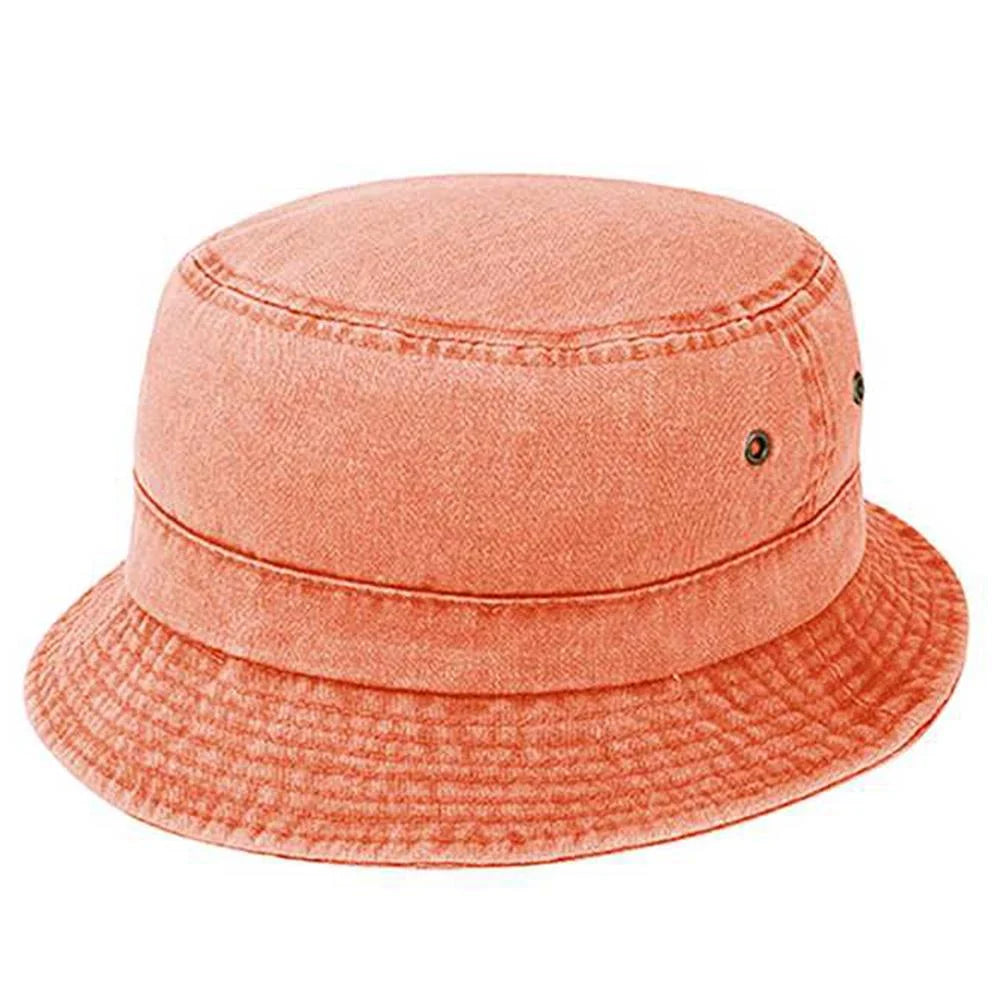 Pigment Dyed Twill Washed Bucket With a Roll Up Shape Hat - Orange - BUCKET HAT
