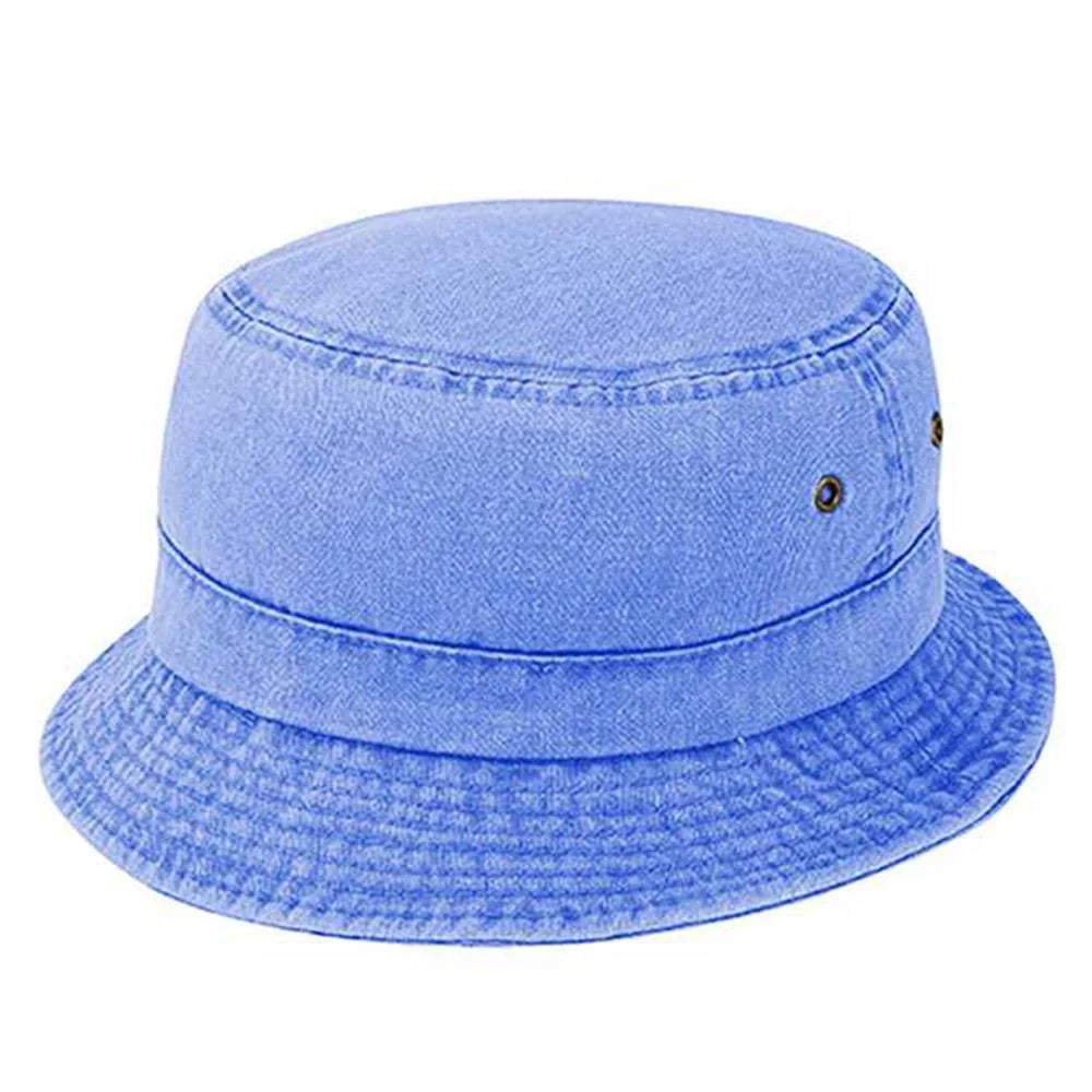 Pigment Dyed Twill Washed Bucket With a Roll Up Shape Hat - Royal Blue - BUCKET HAT