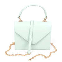 Mint green leather simple handle clutch with gold chain for stylish elegance