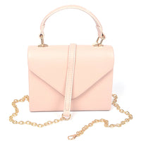 Pale pink leather simple handle clutch with gold chain for elegant evening wear