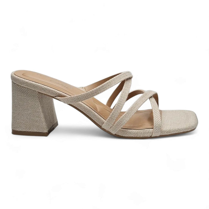 Beige Queena Crisscross Strap Block Heel sandal with stylish straps and block heel