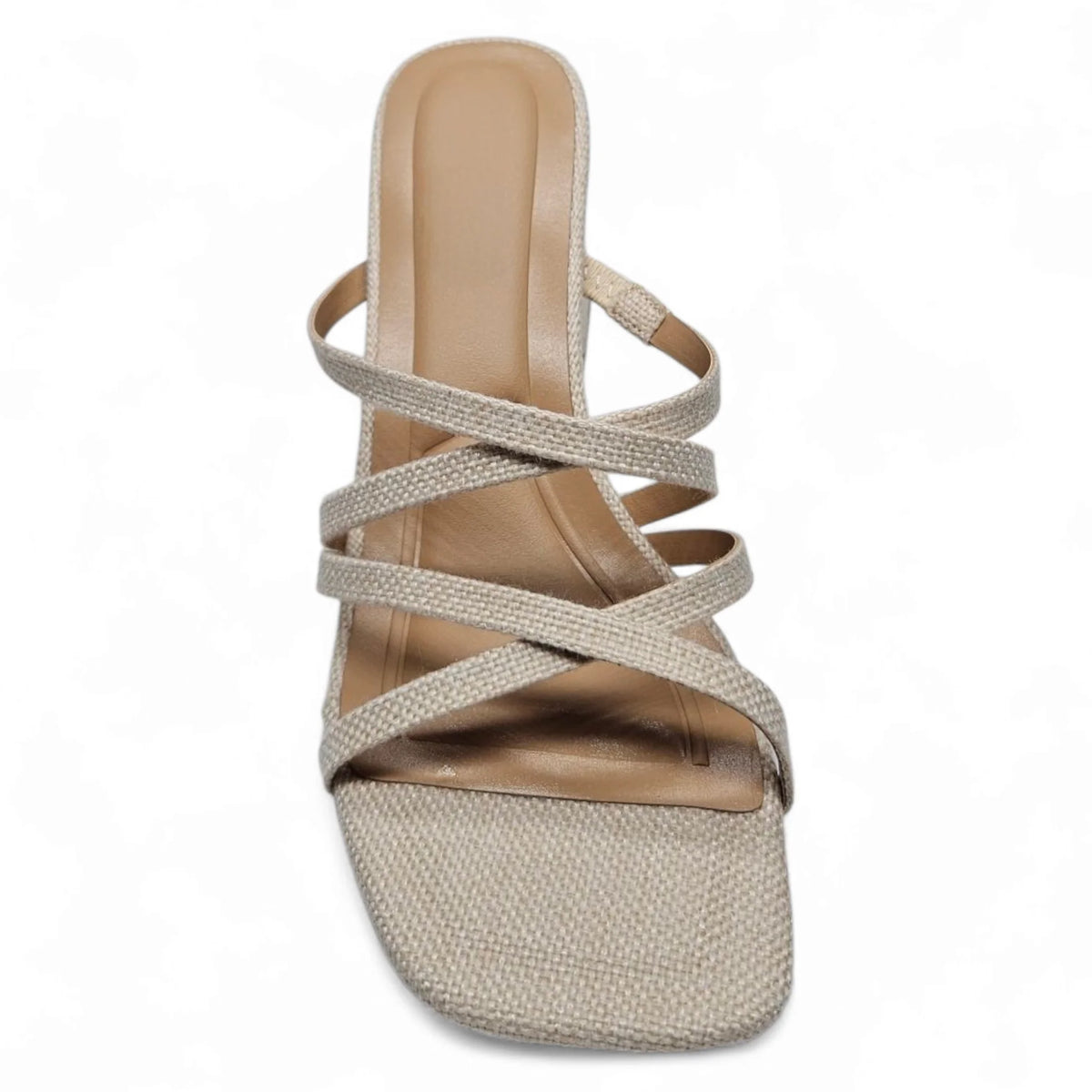 Beige Queena Crisscross Strap Block Heel sandal with crisscross straps and block heel