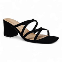 Black Queena Crisscross Strap Block Heel Mule Sandal for stylish womens footwear