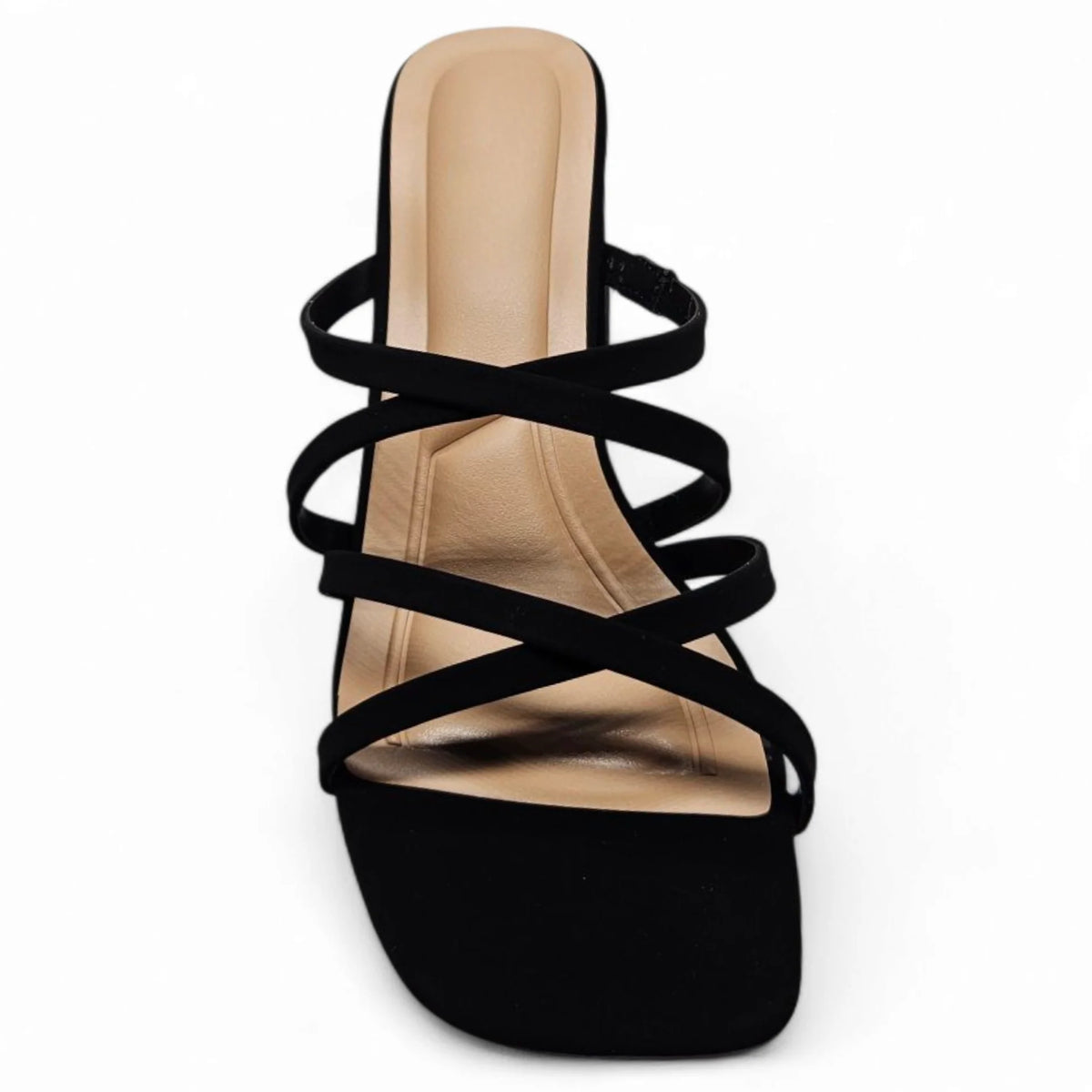 Black Queena Crisscross Strap Block Heel Sandal with stylish crisscross strap design