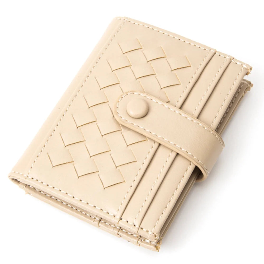 Beige woven leather wallet with quilted weave pattern from Quilteds Weave Pattern Pocket Card Holder Wallet
