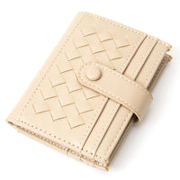 Beige woven leather wallet with quilted weave pattern from Quilteds Weave Pattern Pocket Card Holder Wallet