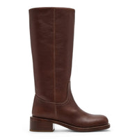 Brown leather knee-high boot with leather block heel and 14 inch shaft from Riggs Banana
