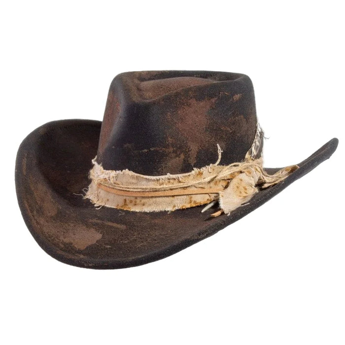 Rustic Feather Strap Western Cowboy Hat - FELT HAT