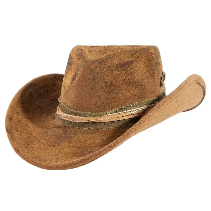 Rustic Safety Pin And Strap Western Cowboy Hat - FELT HAT