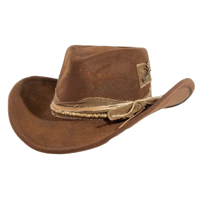 Safety Pin Rustic Strap Patched Western Cowboy Hat - FELT HAT