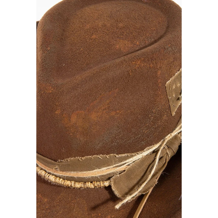 Safety Pin Rustic Strap Patched Western Cowboy Hat - FELT HAT