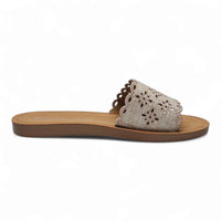 Beige Scholar Boho Floral Cutout Slide Sandal with floral design and floral cutout details