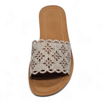 Brown and beige Scholar Boho Floral Cutout Slide sandal with floral pattern