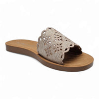 Tan slide sandal with boho floral cutouts from Scholar Boho Floral collection