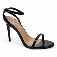 Black patent leather stiletto heel sandal with band ankle strap from Showy collection