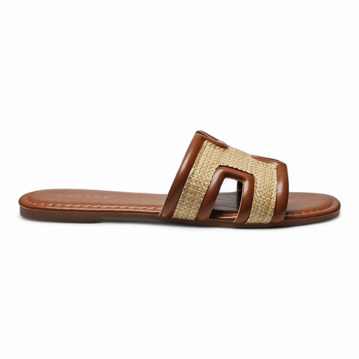Brown and beige band slide sandal from the Smile Straw H Band Slide collection