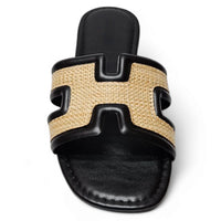 Black and tan sandal from Smile Straw H Band Slide for stylish summer footwear