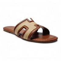 Brown and beige leather sandal from Smile Straw H Band Slide collection