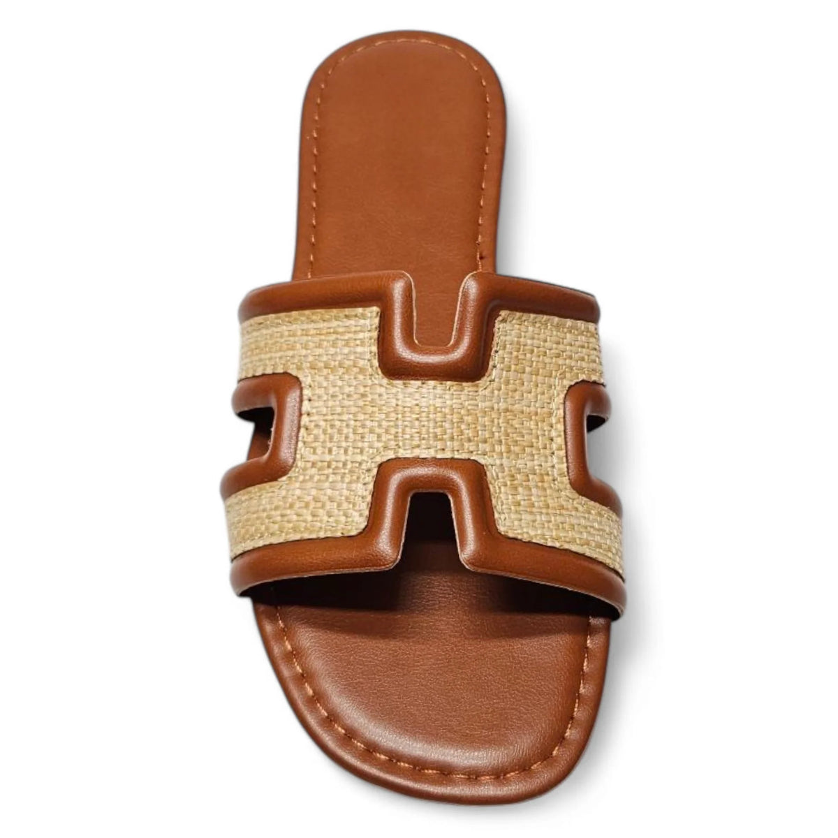 Brown and beige band slide sandal from the Smile Straw H collection