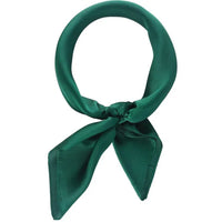 Emerald green silk satin neckerchief tied in a knot for a stylish look