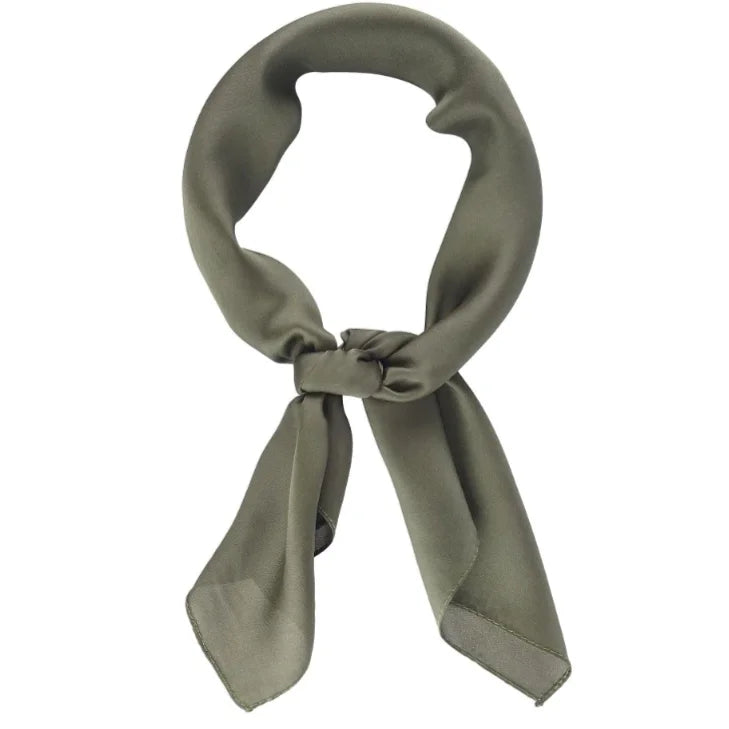 Olive green silk satin neckerchief from So Silk Satin Neckerchief Indie Scarf collection