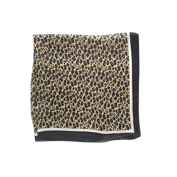 Leopard print scarf with black border, a stylish Silky Satin Neckerchief Cheetah accessory