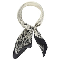 Tied gray and black animal print scarf in So Silky Satin Neckerchief Croc design