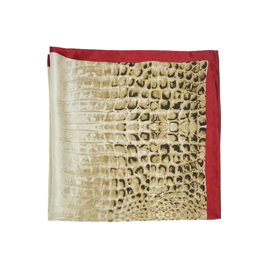 Square Satin Neckerchief Croc Scarf with Crocodile Print and Red Border Design