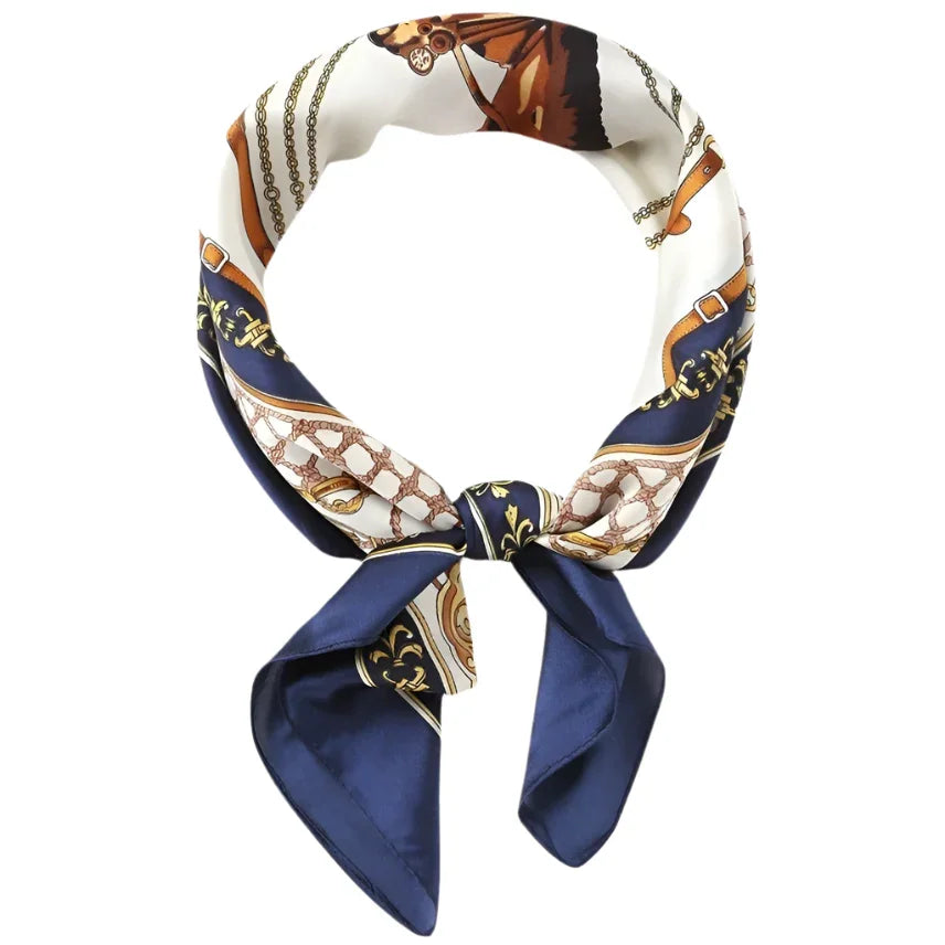 Patterned silk scarf tied in a knot, stylish Silky Satin Neckerchief Equestrian Scarf
