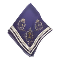 Blue Silk Scarf with Gold Designs from So Silky Satin Neckerchief Ethereal Vines Collection