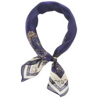 Blue patterned silk scarf showcasing the So Silky Satin Neckerchief Ethereal Vines design