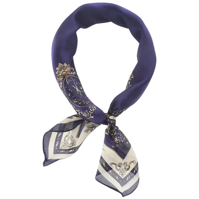 Blue patterned silk scarf showcasing the So Silky Satin Neckerchief Ethereal Vines design