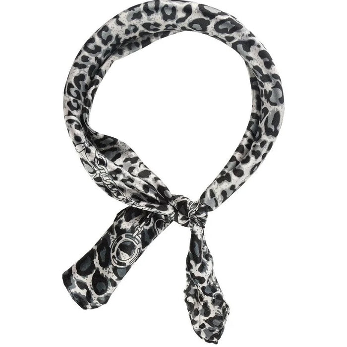 Leopard-print scarf tied in a knot from the So Silky Satin Neckerchief collection