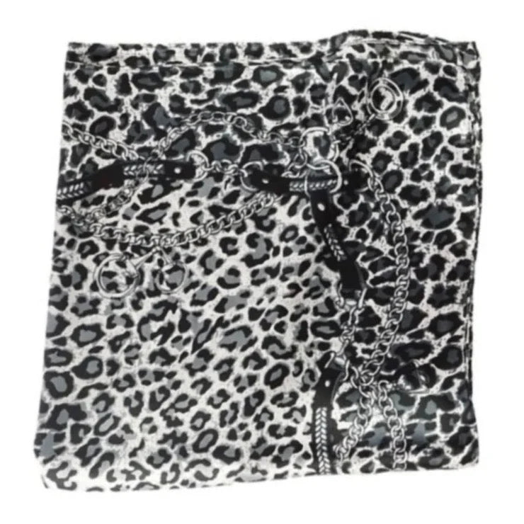 Leopard print scarf with chain design from So Silky Satin Neckerchief collection