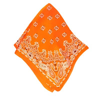 Orange paisley bandana design on a luxurious Silky Satin Neckerchief scarf