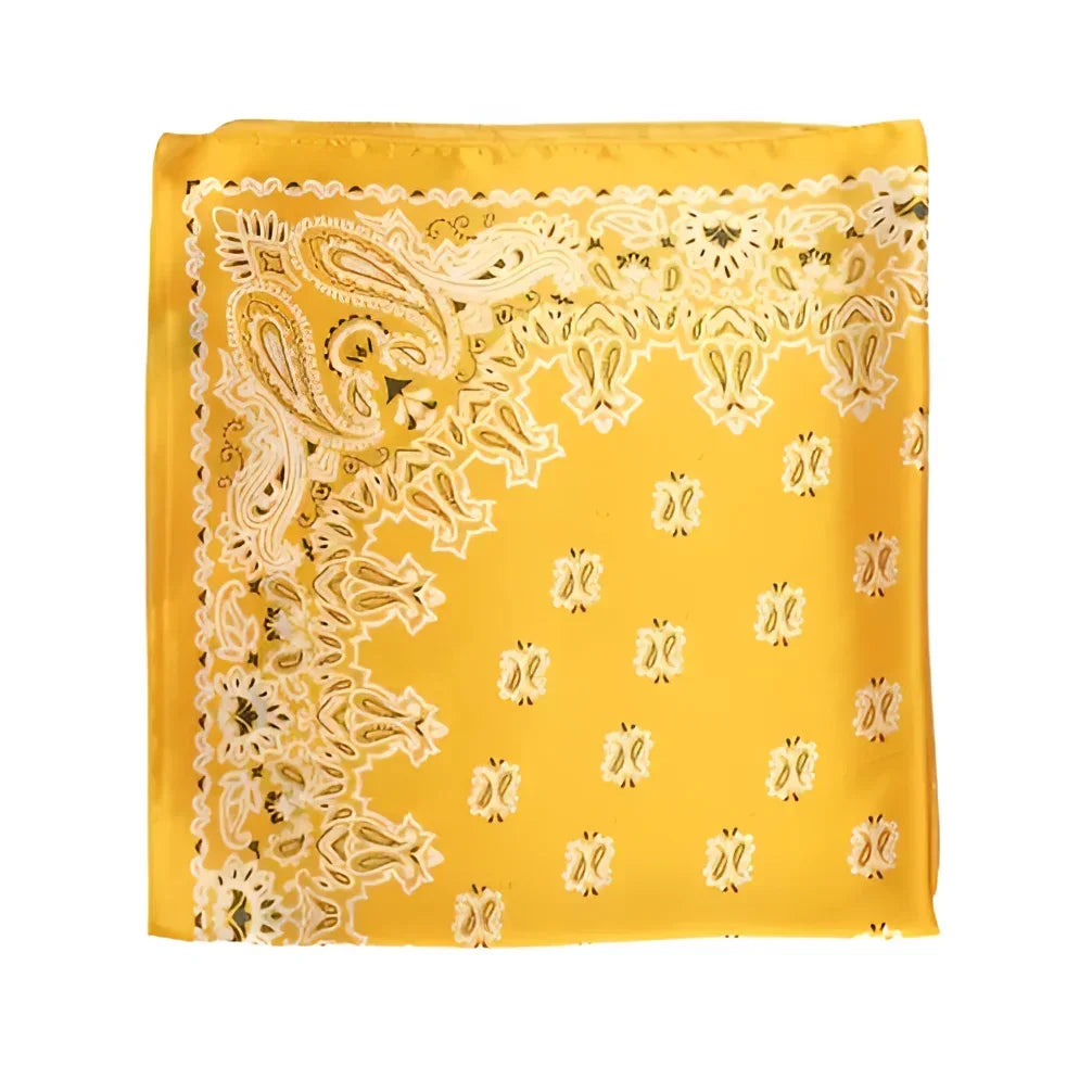 Yellow paisley bandana design on a silky satin neckerchief for stylish accessories