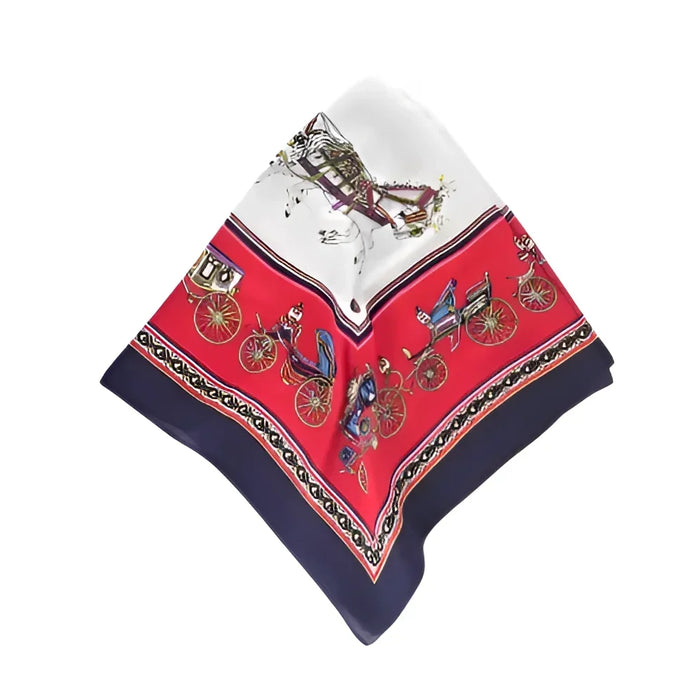 Square scarf with carriage print from So Silky Satin Neckerchief Royal Scarf collection