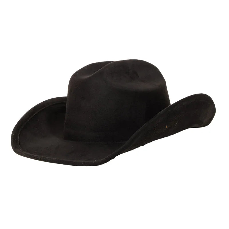 Solid Color Western Cowboy Hat - Black - FELT HAT
