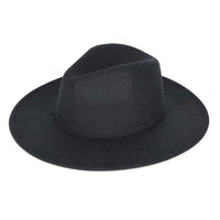 Solid Flat Brim Panama Hat - Black - FELT HAT