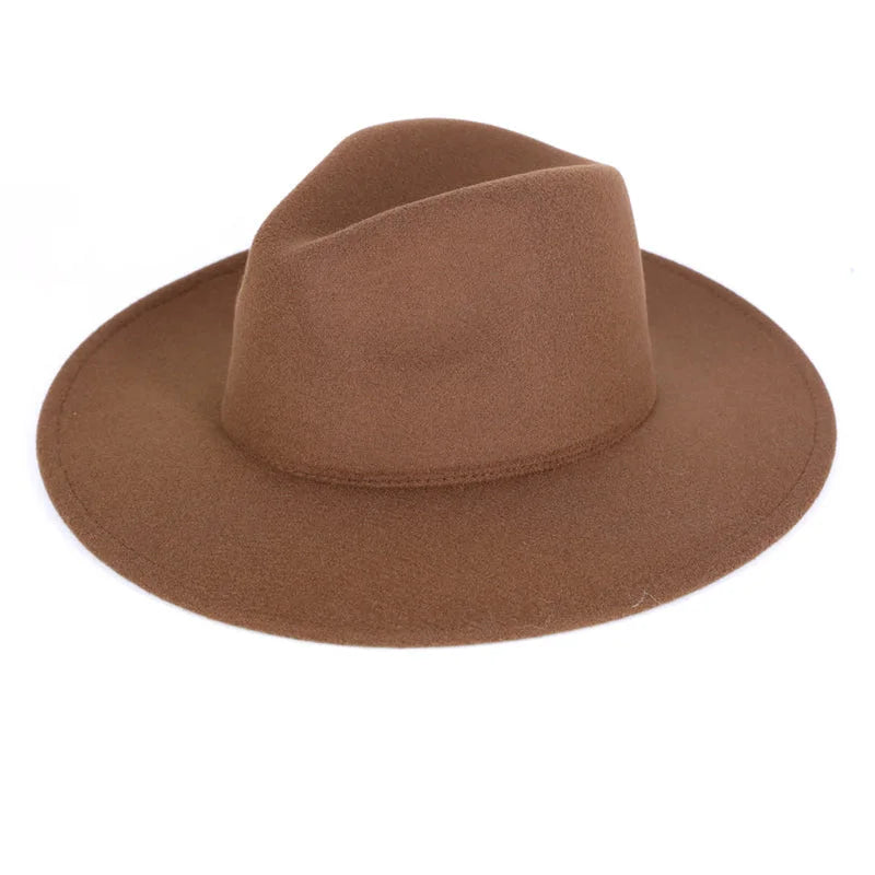 Solid Flat Brim Panama Hat - Brown - FELT HAT