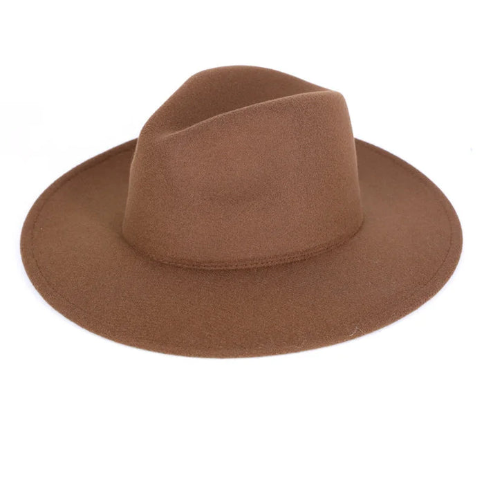 Solid Flat Brim Panama Hat - Brown - FELT HAT