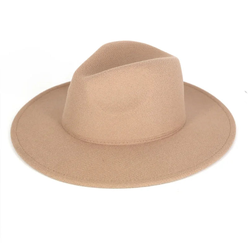 Solid Flat Brim Panama Hat - Taupe - FELT HAT