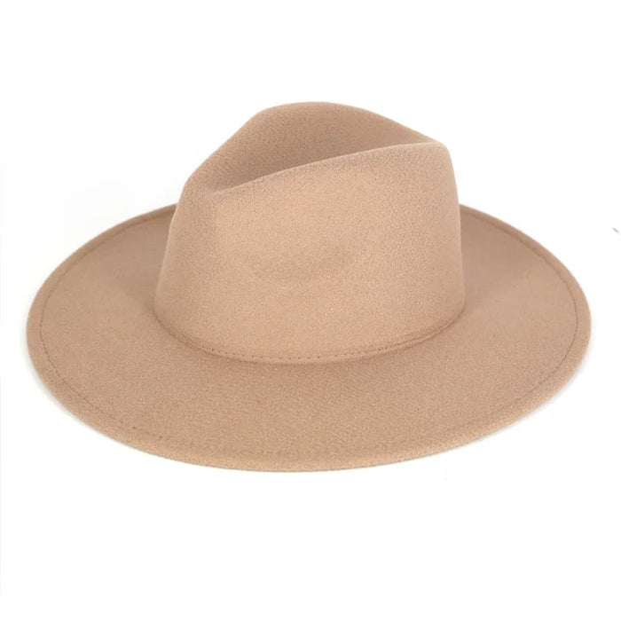 Solid Flat Brim Panama Hat - Taupe - FELT HAT