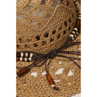 Woven straw braided beaded strap cowboy hat with black and white decorative band