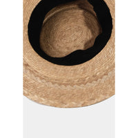 Straw Braided Pork Pie Hat - Khaki - STRAW HAT