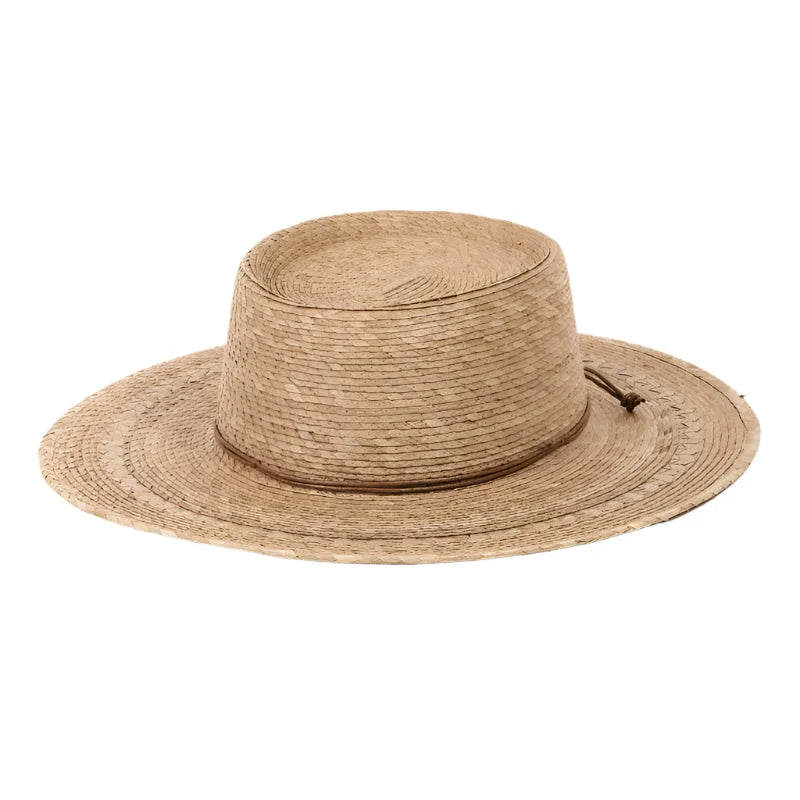 Straw Braided Pork Pie Hat - Khaki - STRAW HAT