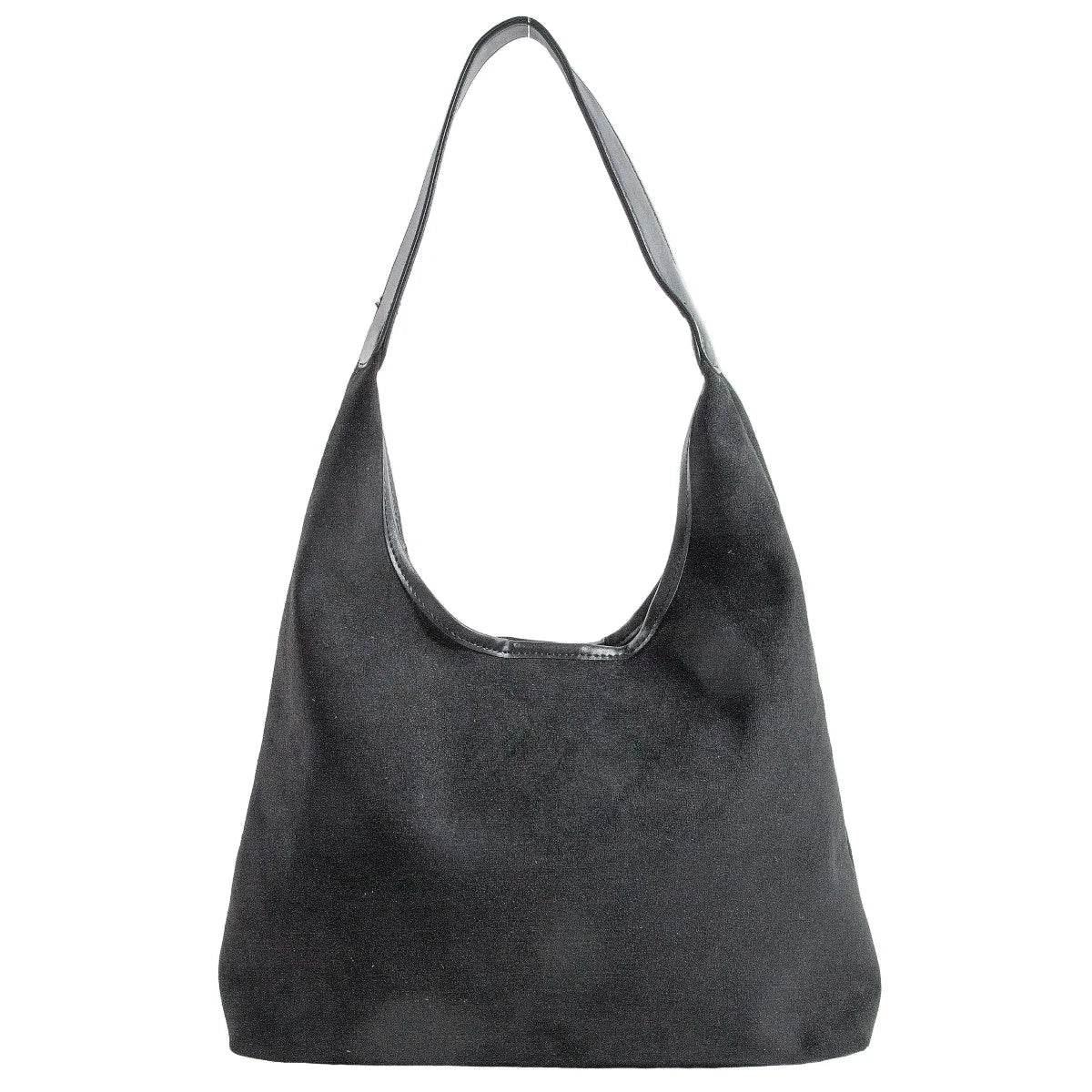 Suede Faux Leather Trim Hobo Bag - Black - Shoulder Bags