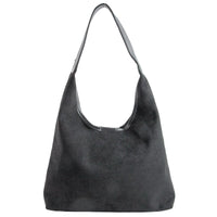 Suede Faux Leather Trim Hobo Bag - Black - Shoulder Bags