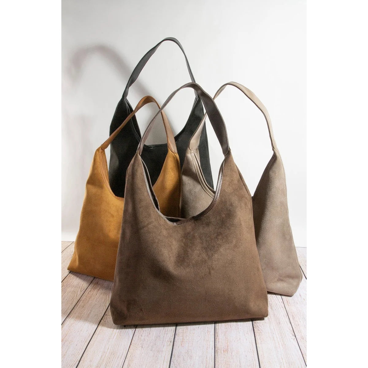 Suede Faux Leather Trim Hobo Bag - Shoulder Bags