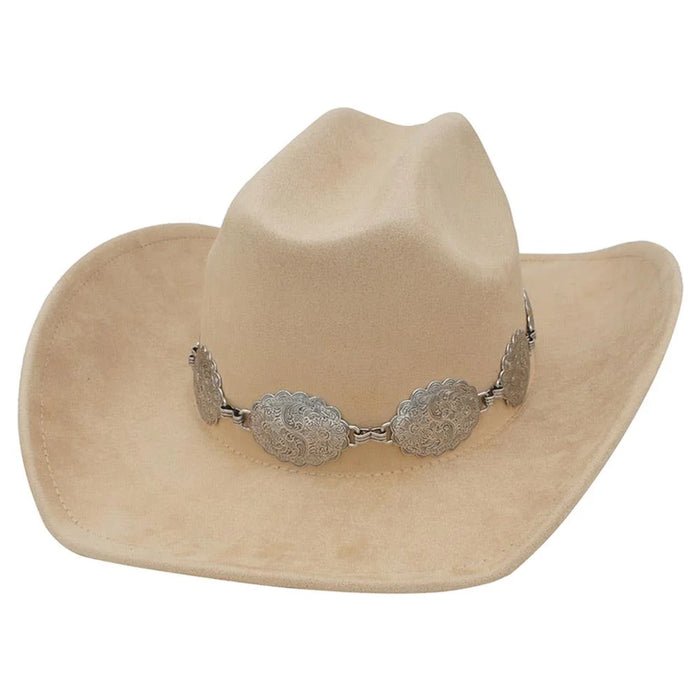 Swirl Flora Concho Band Cowboy Hat - Beige - FELT HAT